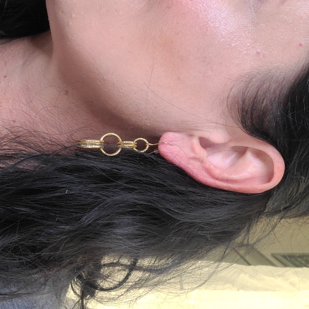 Gold Dangle Earrings Lightweight Brand New Diamond Cut Sparkle 2 in. Long Pretty - Picture 4 of 5